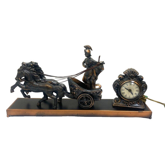 Vintage Roman Empire Gladiator Horse Drawn Chariot Mantel‎ Desk Clock - Picture 1 of 16